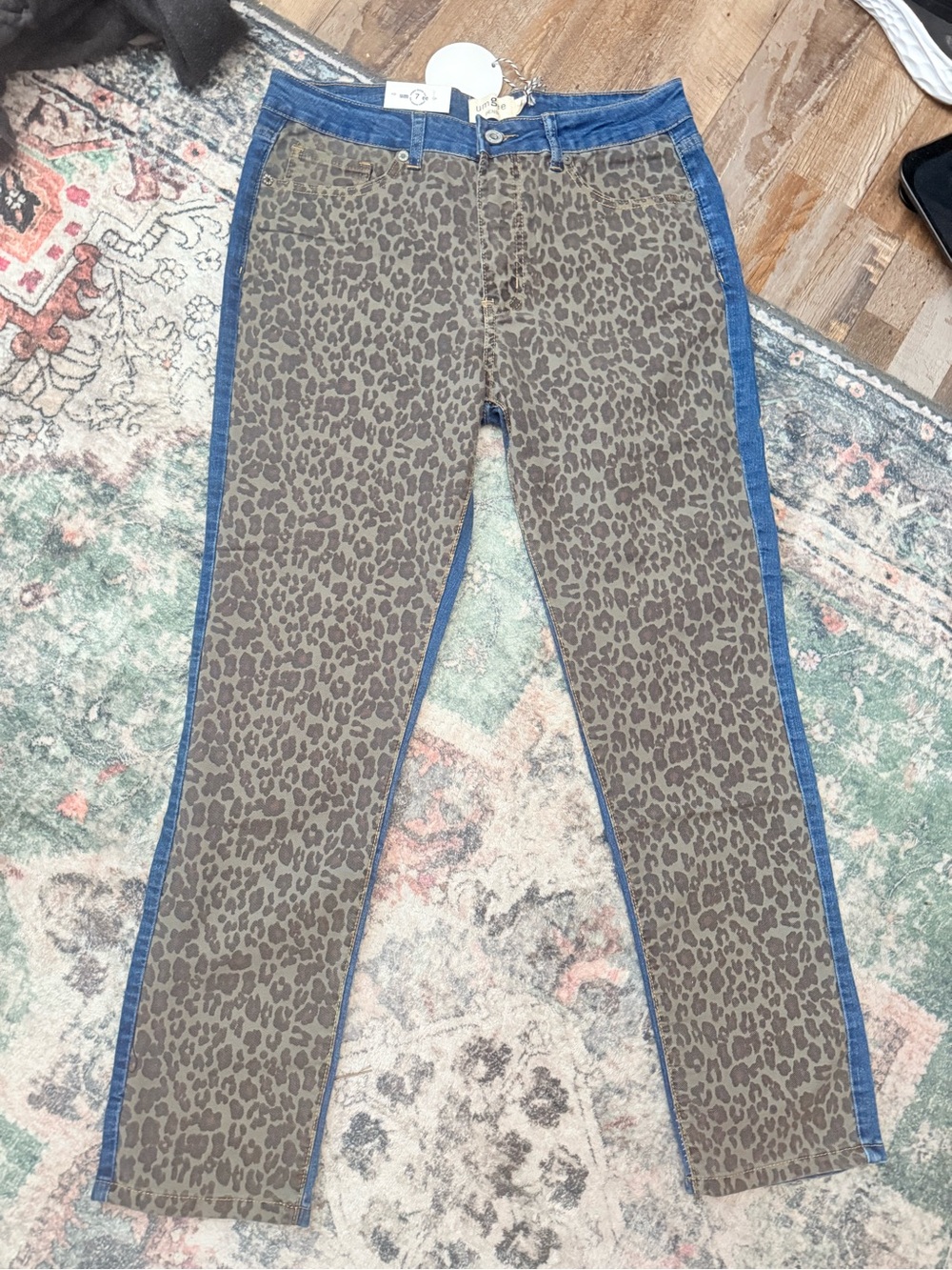 Umgee Leopard Print Skinny Jeans with Blue back Side